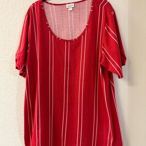 LuLaRoe Red and White Striped Short Sleeve Top